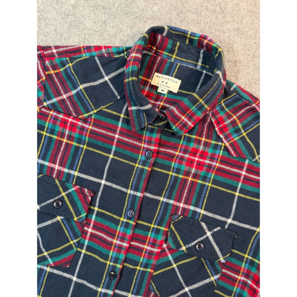 Matchstick Womens Navy Red Plaid Western Flannel Button Down Shirt Size M